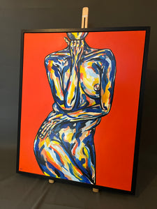 Canvas Original Painting - Rest, Nude Orange