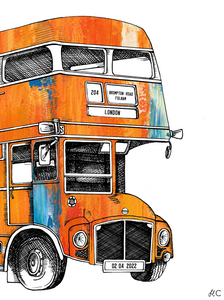 Personalised Vintage London Bus Artwork Card