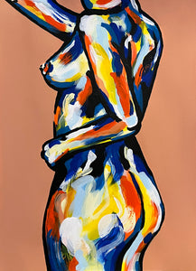 Reach, Female Nude Original Painting - Blush