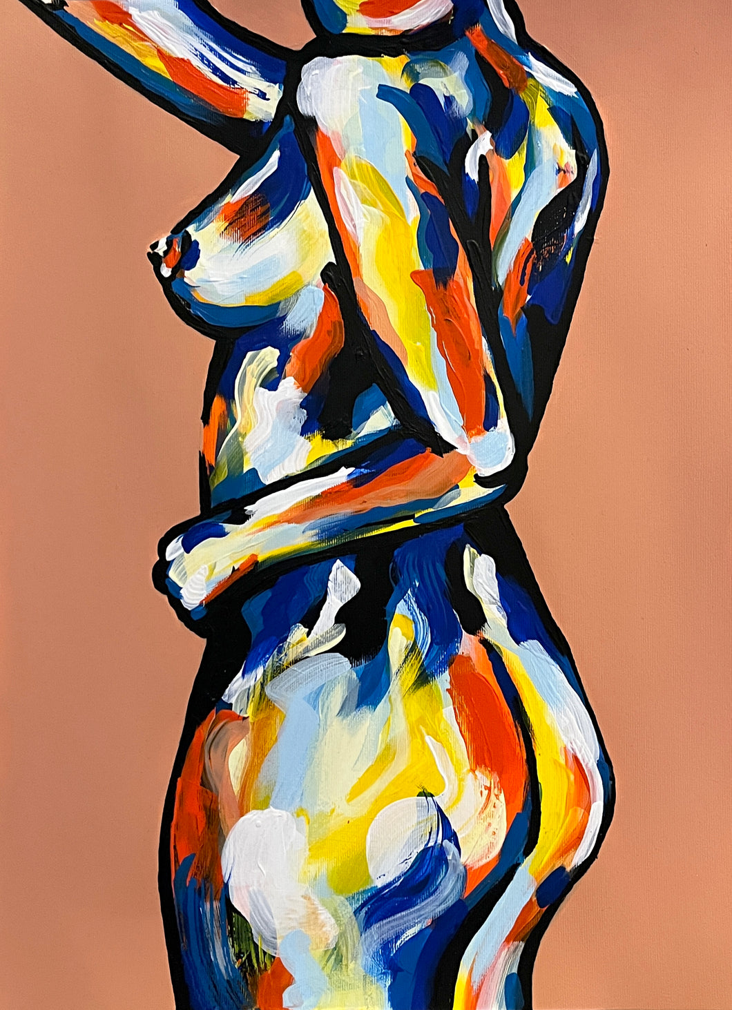 Reach, Female Nude Original Painting - Blush